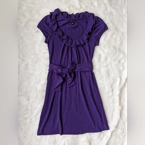 Purple Ruffle Short-Sleeve Sweater Dress / Size S